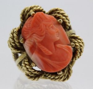 Vintage Pink Coral Cameo Ring